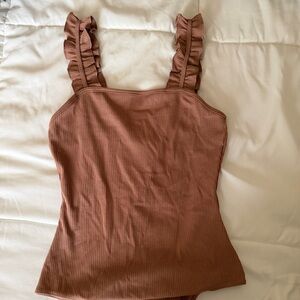 Le Lis Brown Ribbed Top with Ruffles